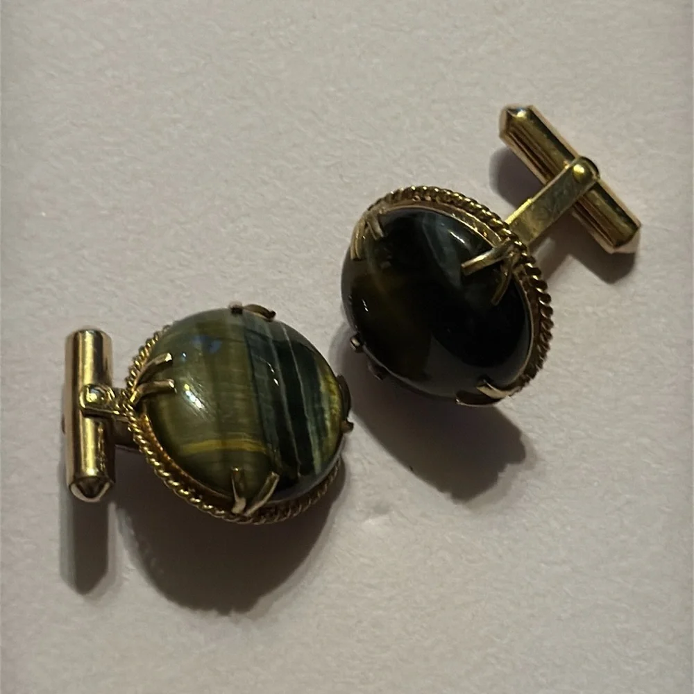 Vintage Destino 1/20 12K GF Marble dark Green Cufflinks